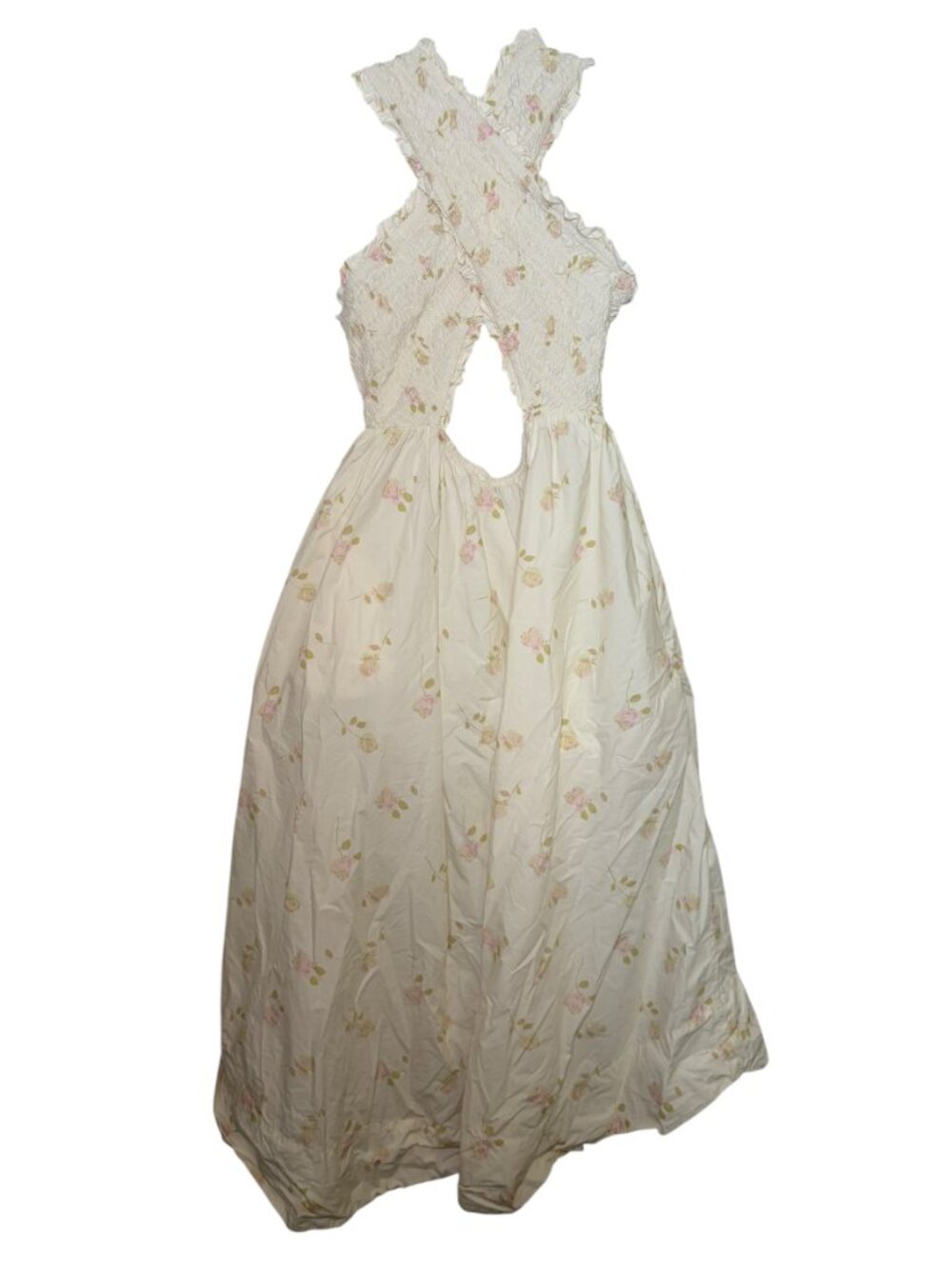 Ganni Smocked Floral Midi Dress Cotton EU 42 US 10 12 Open Back - Picture 4 of 9
